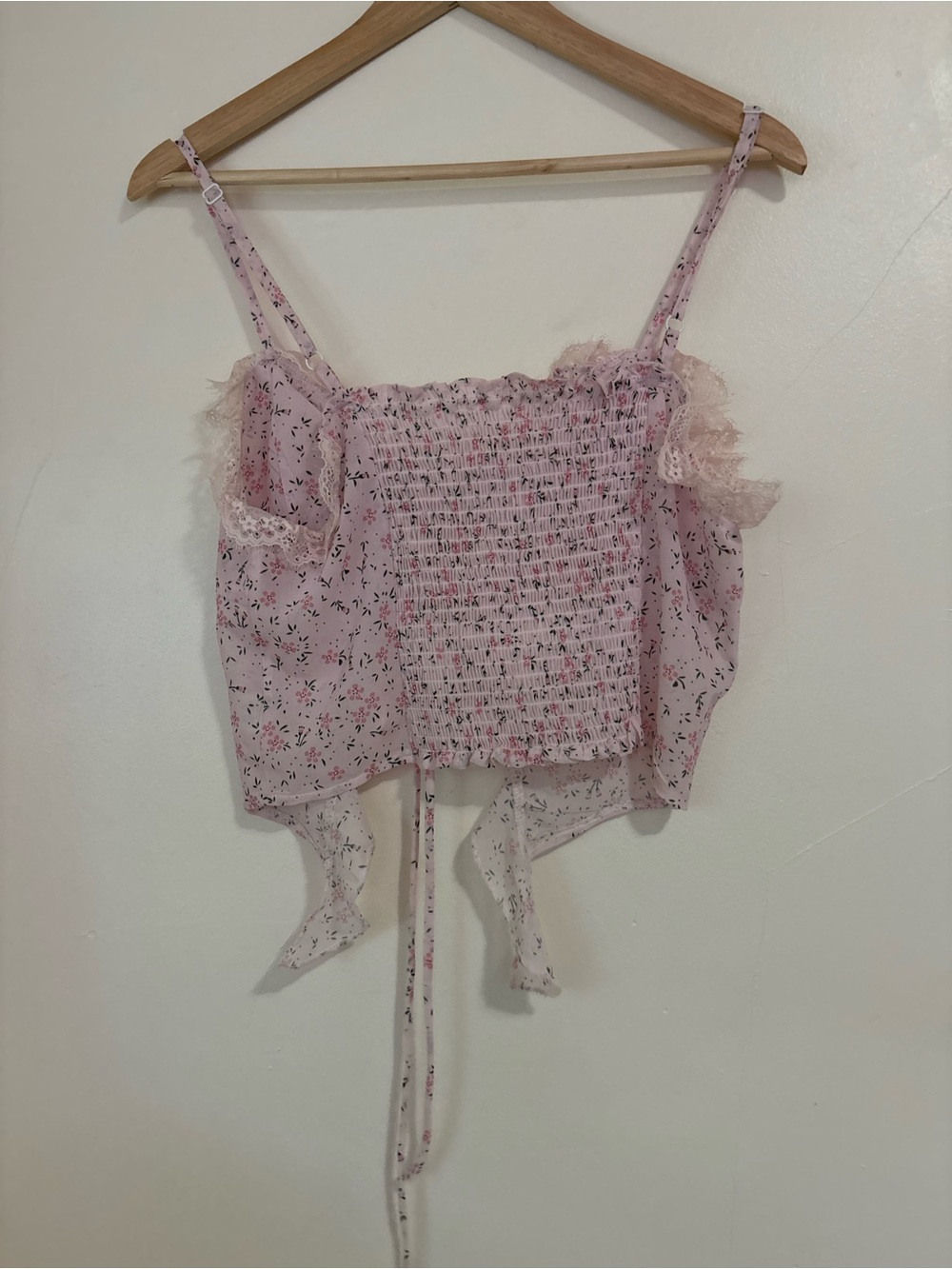 Floral Lace Trim Tie Front Cami Crop Top Fairy Coquette Balletcore S - Picture 6 of 12